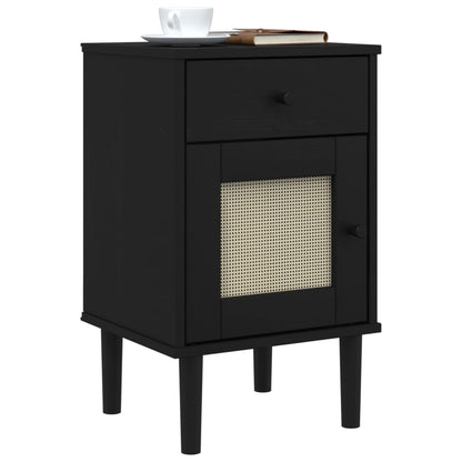 Bedside Cabinet SENJA Rattan Look Black 40x35x65 cm Solid Wood Pine