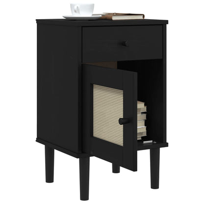 Bedside Cabinet SENJA Rattan Look Black 40x35x65 cm Solid Wood Pine