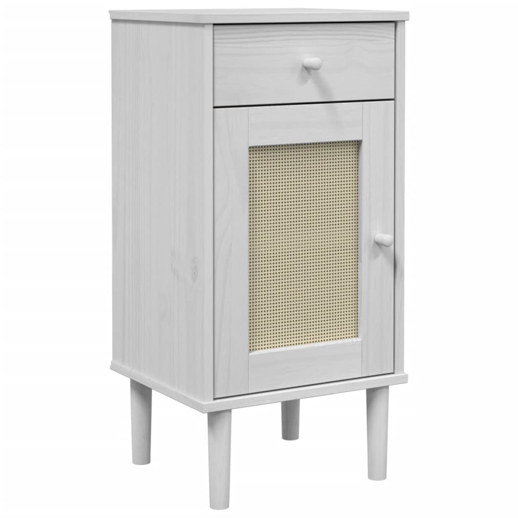 Bedside Cabinet SENJA Rattan Look White 40x35x80 cm Solid Wood Pine