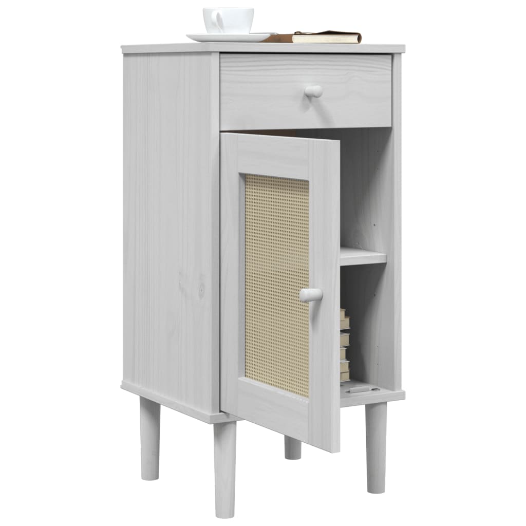 Bedside Cabinet SENJA Rattan Look White 40x35x80 cm Solid Wood Pine