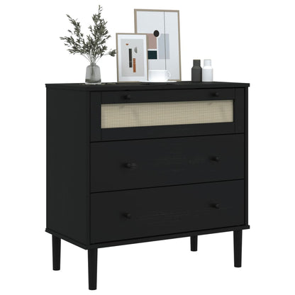 Drawer Cabinet SENJA Rattan Look Black 80x40x80 cm Solid Wood Pine