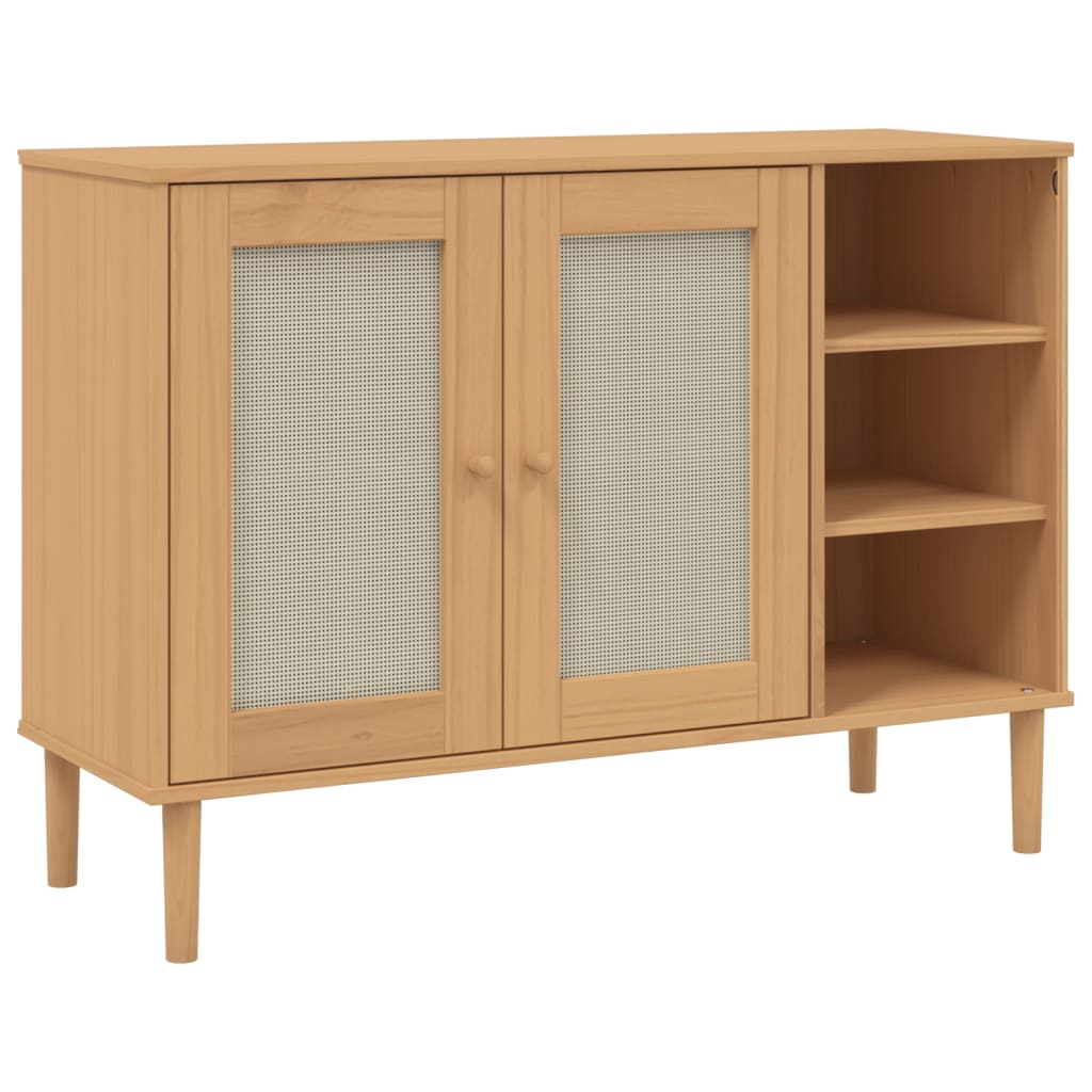 Sideboard SENJA Rattan Look Brown 112x40x80cm Solid Wood Pine