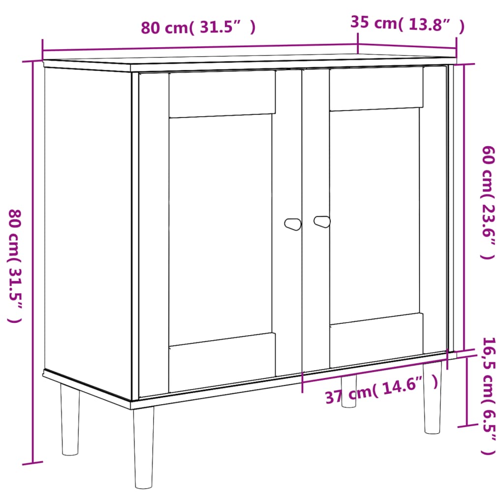 Sideboard SENJA Rattan Look Brown 80x35x80 cm Solid Wood Pine