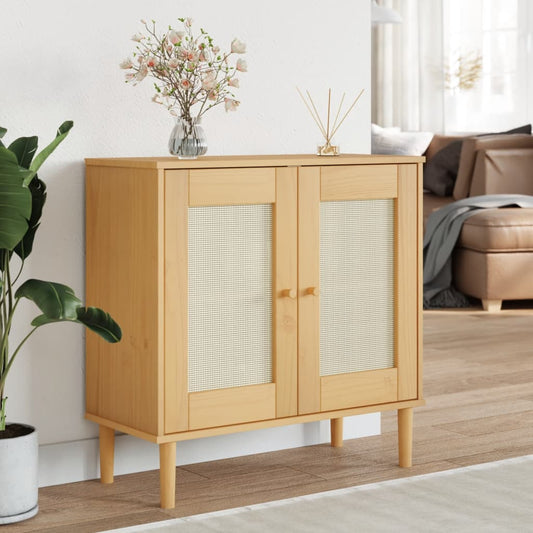 Sideboard SENJA Rattan Look Brown 80x35x80 cm Solid Wood Pine