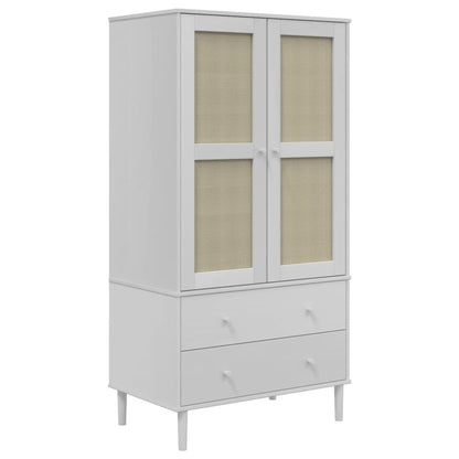 Wardrobe SENJA Rattan Look White 90x55x175 cm Solid Wood Pine