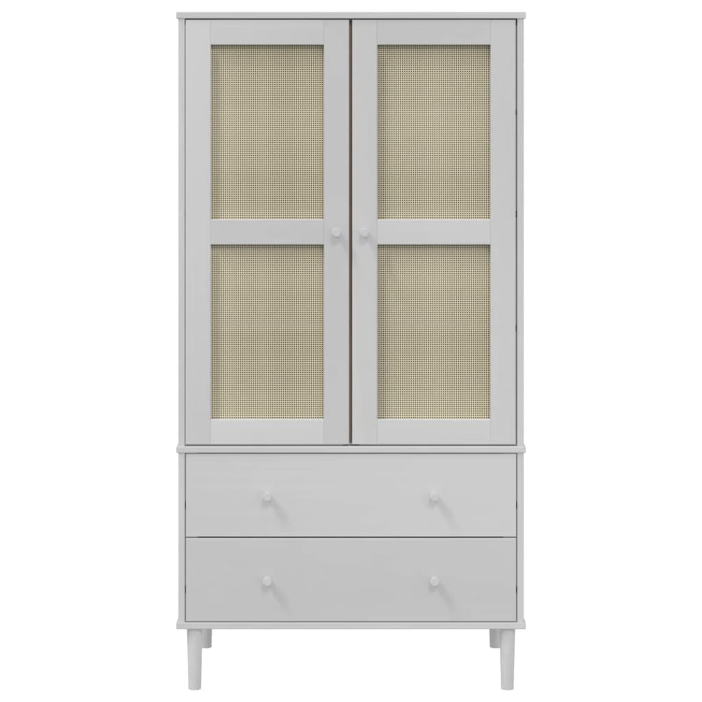 Wardrobe SENJA Rattan Look White 90x55x175 cm Solid Wood Pine