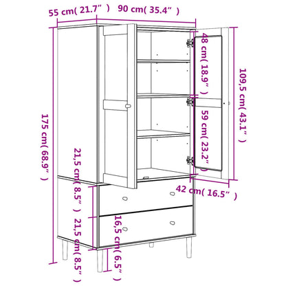 Wardrobe SENJA Rattan Look White 90x55x175 cm Solid Wood Pine