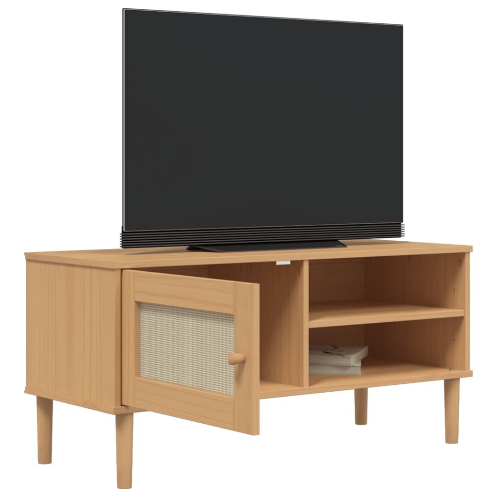 TV Cabinet SENJA Rattan Look Brown 106x40x49cm Solid Wood Pine