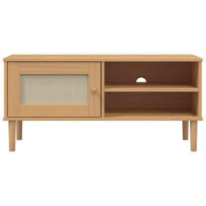 TV Cabinet SENJA Rattan Look Brown 106x40x49cm Solid Wood Pine