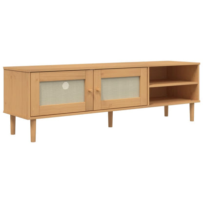 TV Cabinet SENJA Rattan Look Brown 158x40x49cm Solid Wood Pine