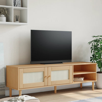 TV Cabinet SENJA Rattan Look Brown 158x40x49cm Solid Wood Pine