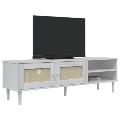 TV Cabinet SENJA Rattan Look White 158x40x49cm Solid Wood Pine