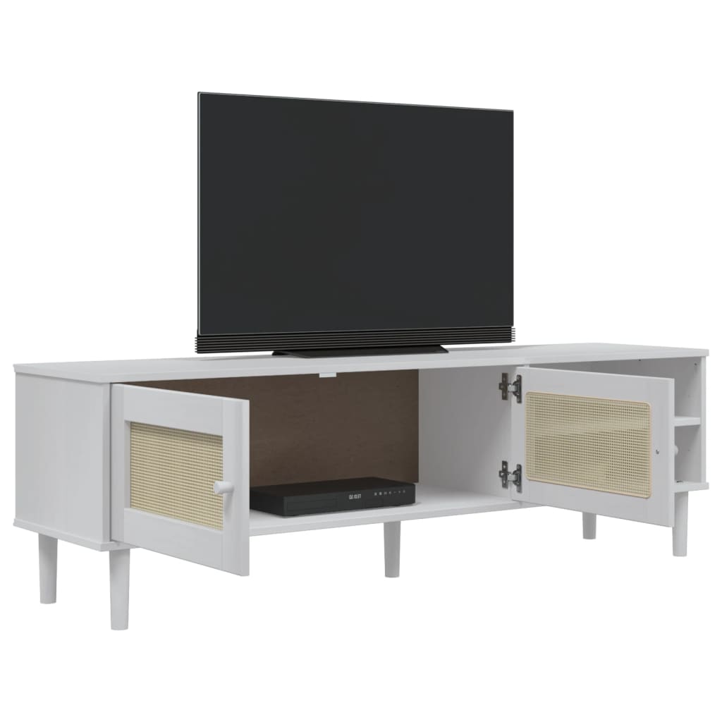 TV Cabinet SENJA Rattan Look White 158x40x49cm Solid Wood Pine