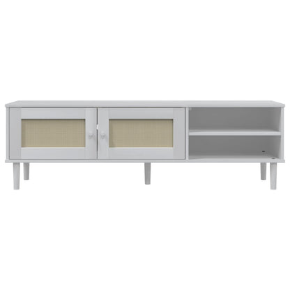 TV Cabinet SENJA Rattan Look White 158x40x49cm Solid Wood Pine