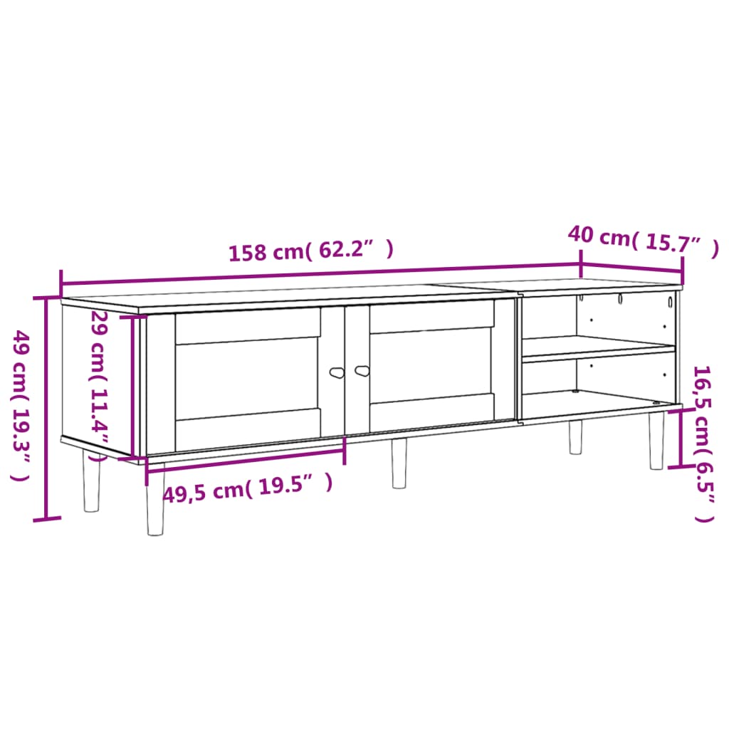 TV Cabinet SENJA Rattan Look White 158x40x49cm Solid Wood Pine