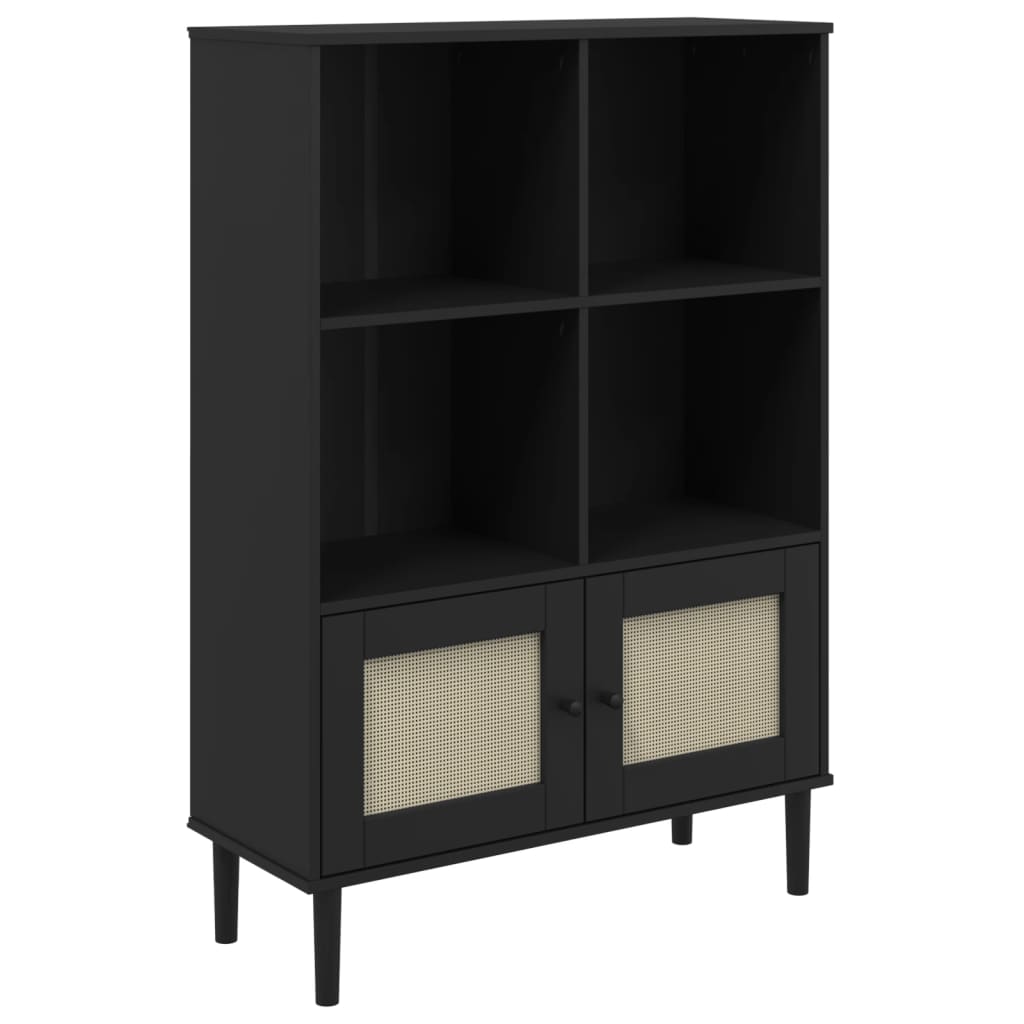 Bookcase SENJA Rattan Look Black 90x35x130 cm Solid Wood Pine