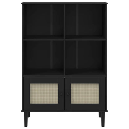 Bookcase SENJA Rattan Look Black 90x35x130 cm Solid Wood Pine