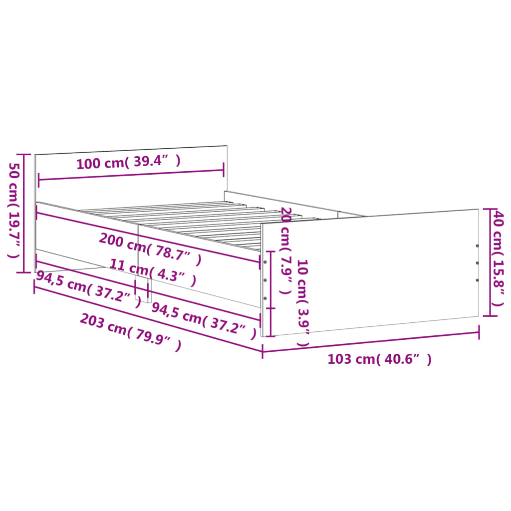 Bed Frame without Mattress Black 100x200 cm Engineered Wood