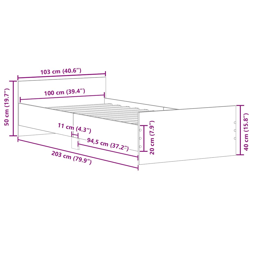 Bed Frame without Mattress Black 100x200 cm Engineered Wood