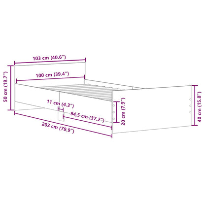 Bed Frame without Mattress Black 100x200 cm Engineered Wood