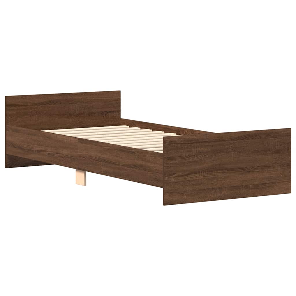 Bed Frame without Mattress Brown Oak 75x190 cm Small Single  Engineered Wood