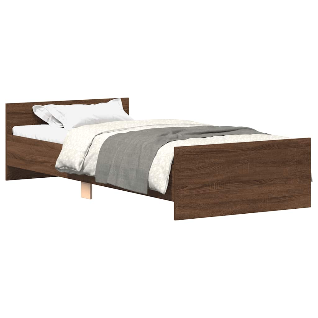 Bed Frame without Mattress Brown Oak 75x190 cm Small Single  Engineered Wood