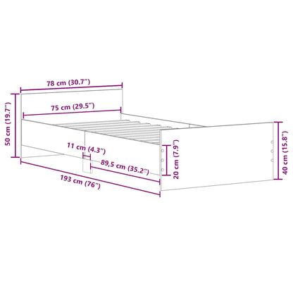 Bed Frame without Mattress Brown Oak 75x190 cm Small Single  Engineered Wood
