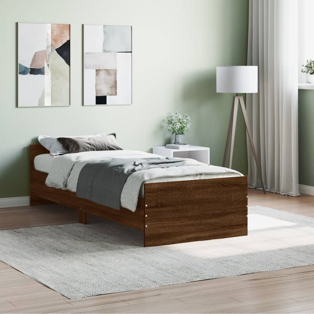 Bed Frame without Mattress Brown Oak 75x190 cm Small Single  Engineered Wood