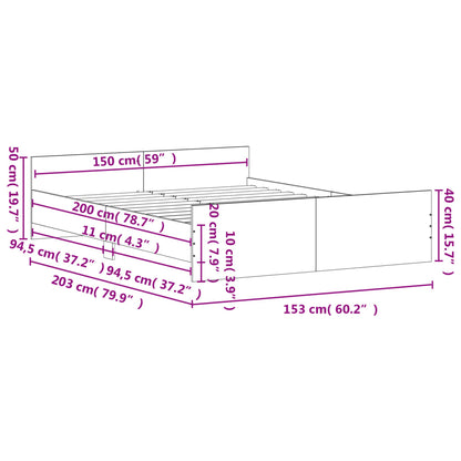 Bed Frame without Mattress Sonoma Oak 150x200 cm King Size