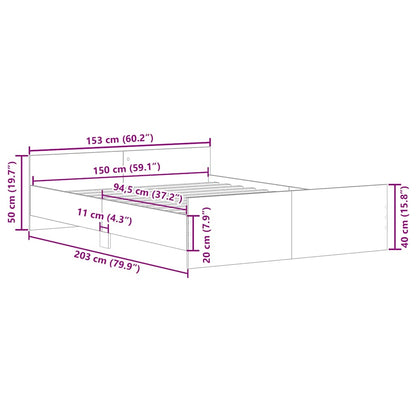 Bed Frame without Mattress Sonoma Oak 150x200 cm King Size