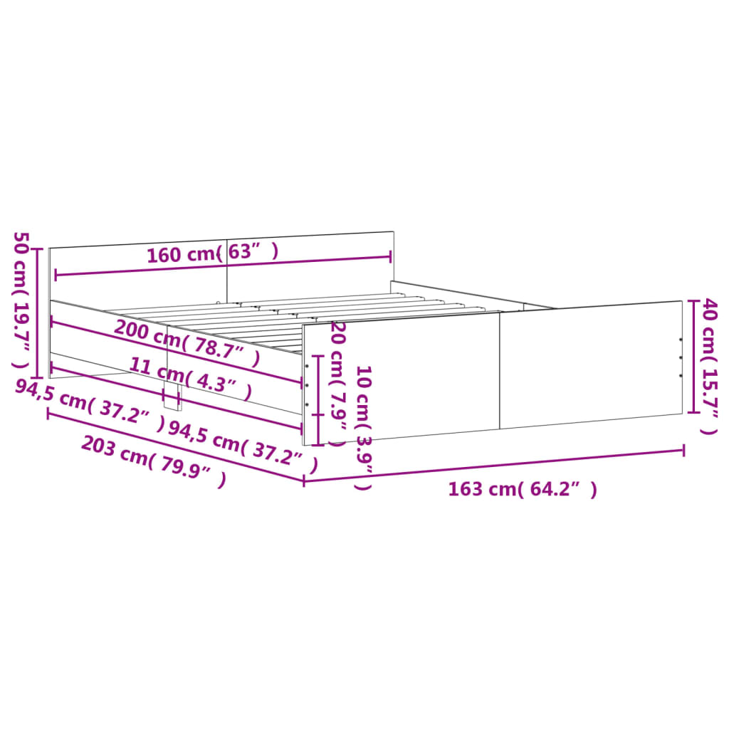 Bed Frame without Mattress Sonoma Oak 160x200 cm