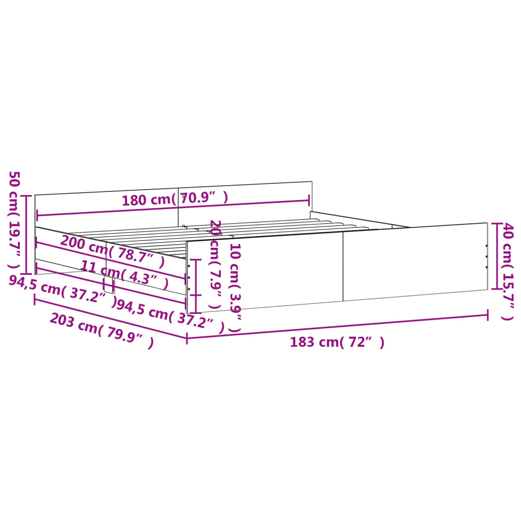 Bed Frame without Mattress Sonoma Oak 180x200 cm Super King