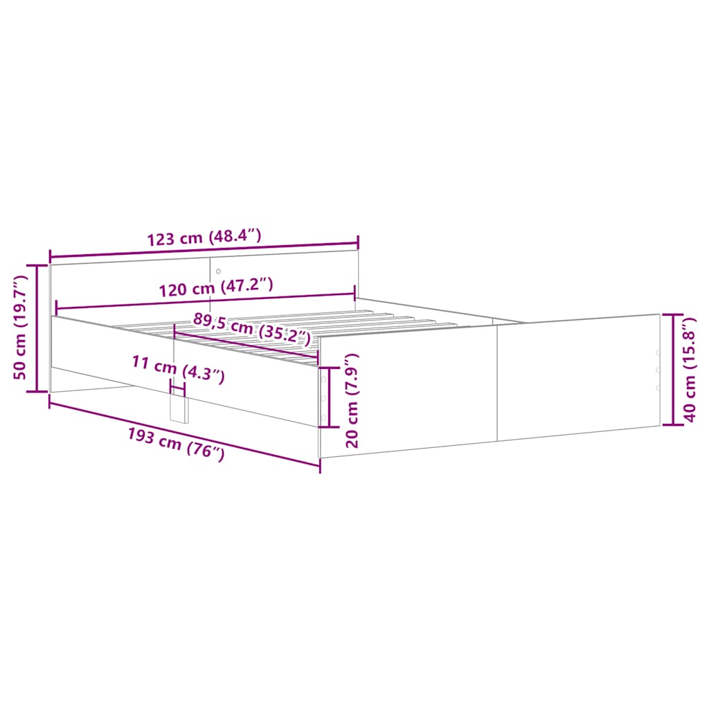Bed Frame without Mattress White 120x190 cm Small Double