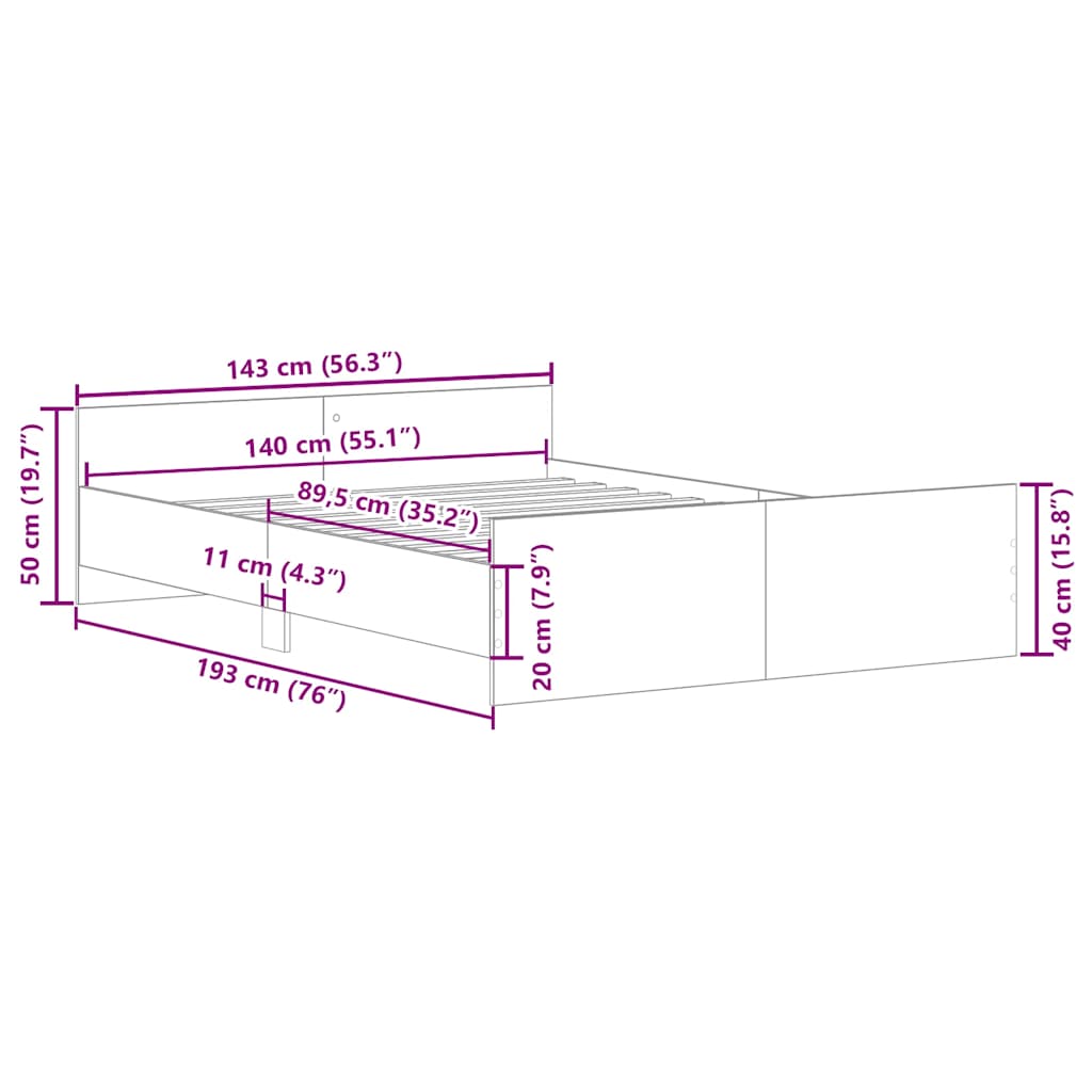 Bed Frame without Mattress Sonoma Oak 140x190 cm