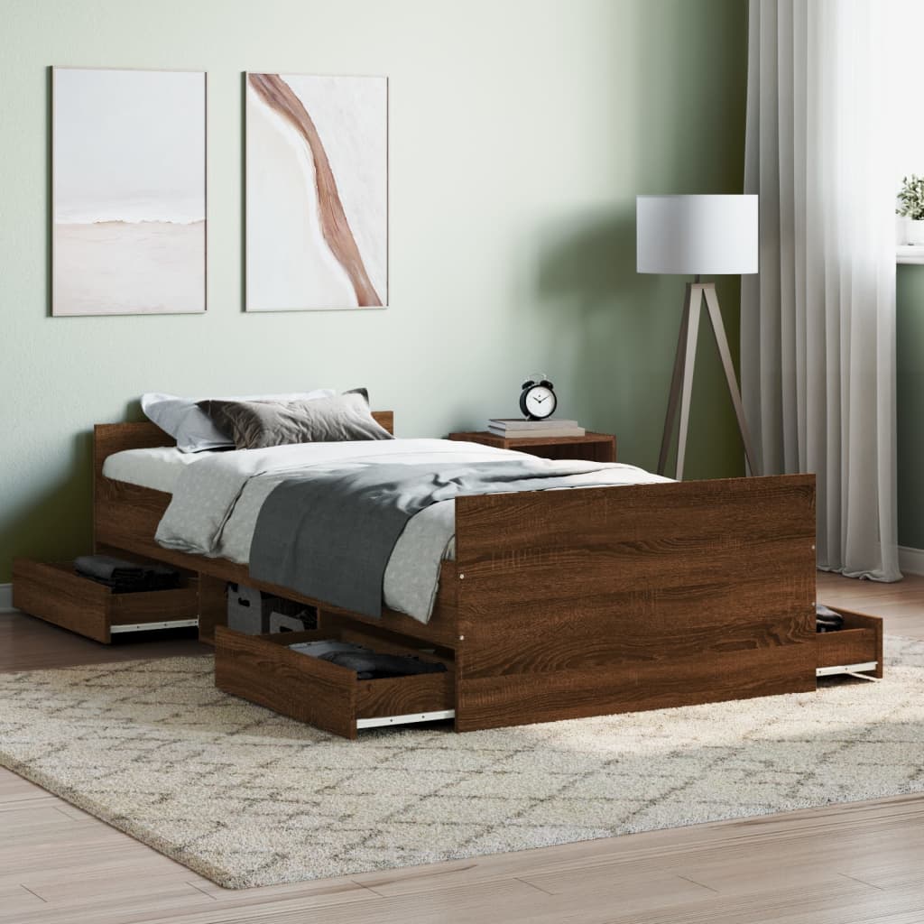 Bed Frame without Mattress Brown Oak 90x200 cm