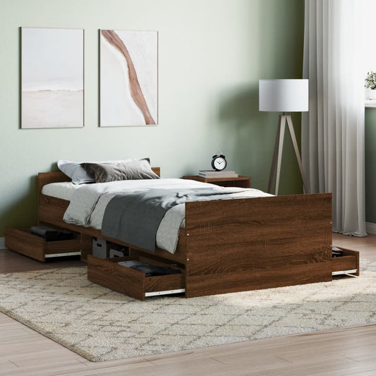 Bed Frame without Mattress Brown Oak 90x200 cm