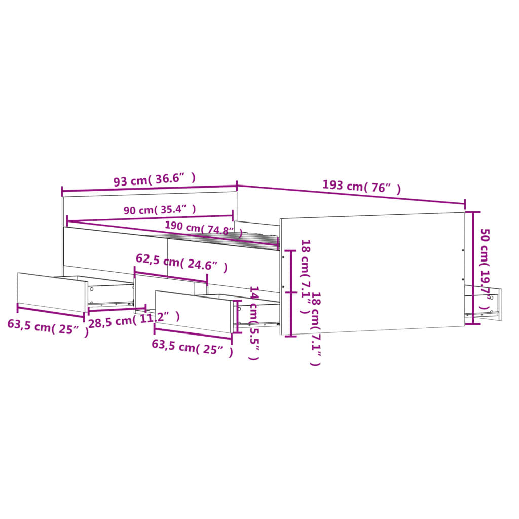 Bed Frame without Mattress Concrete Grey 90x190 cm Single