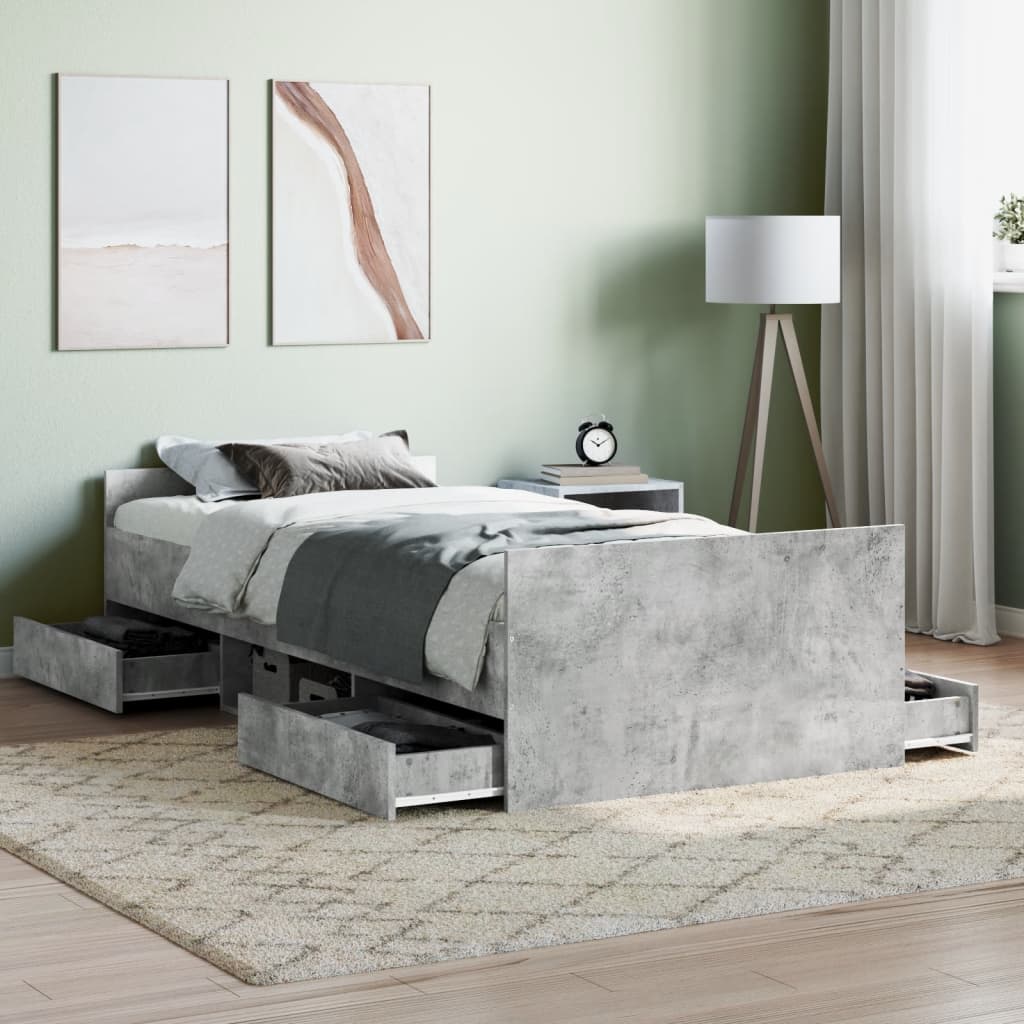 Bed Frame without Mattress Concrete Grey 90x190 cm Single