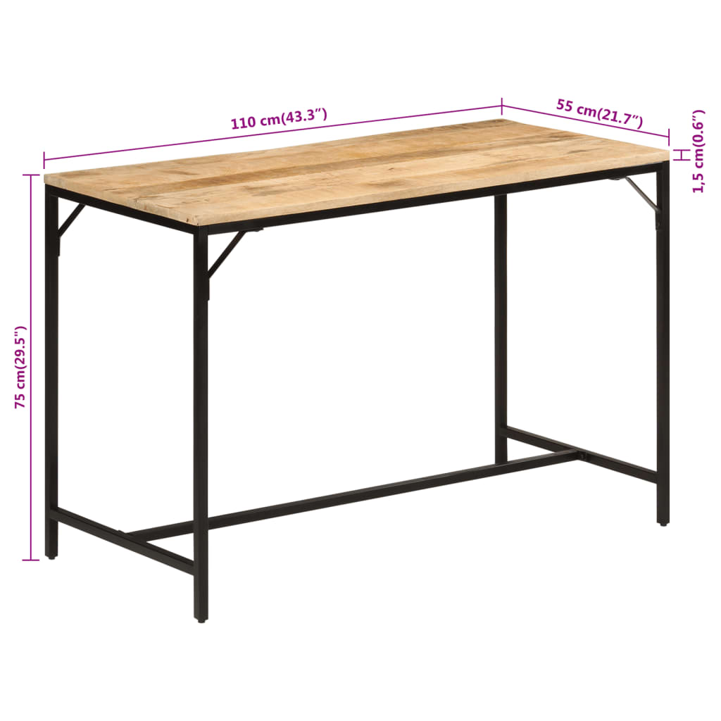 Dining Table 110x55x75 cm Solid Rough Mango Wood and Iron