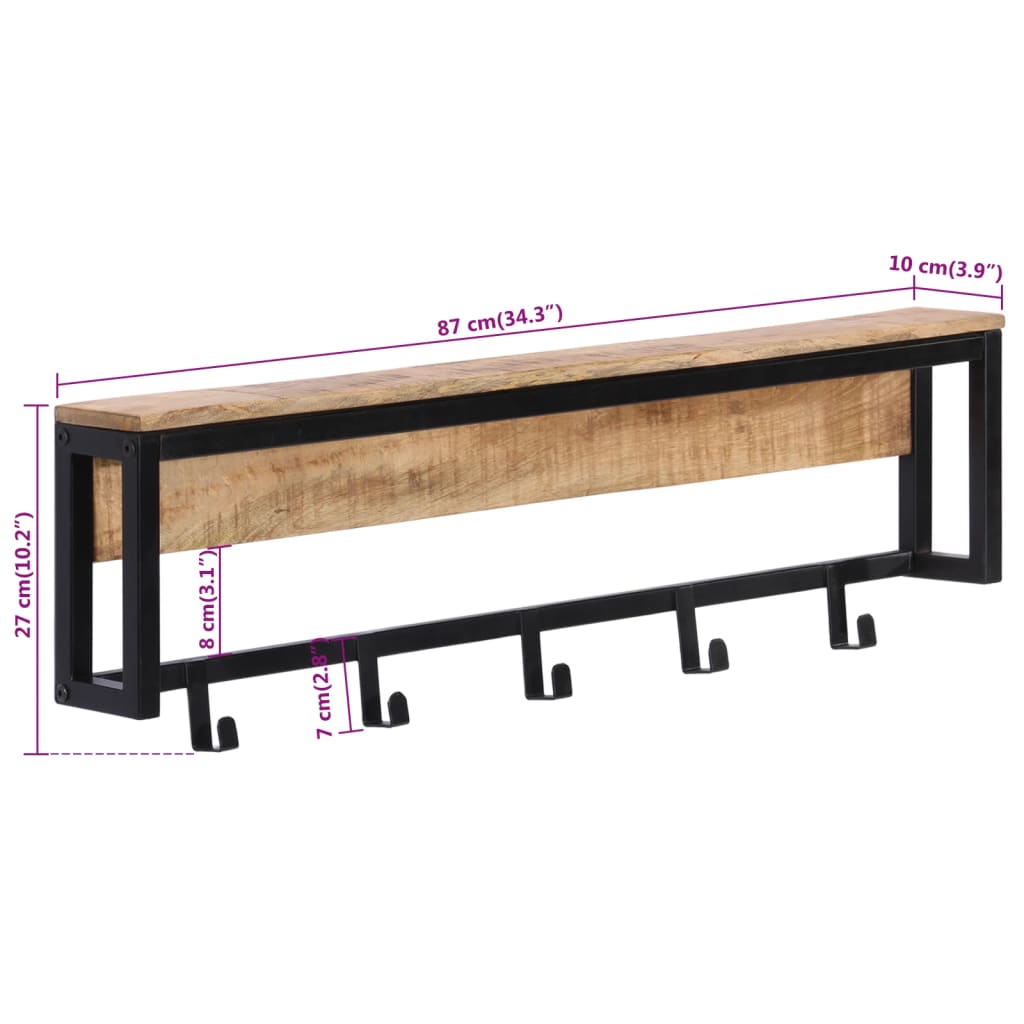 Coat Rack 87x10x27 cm Solid Rough Wood Mango