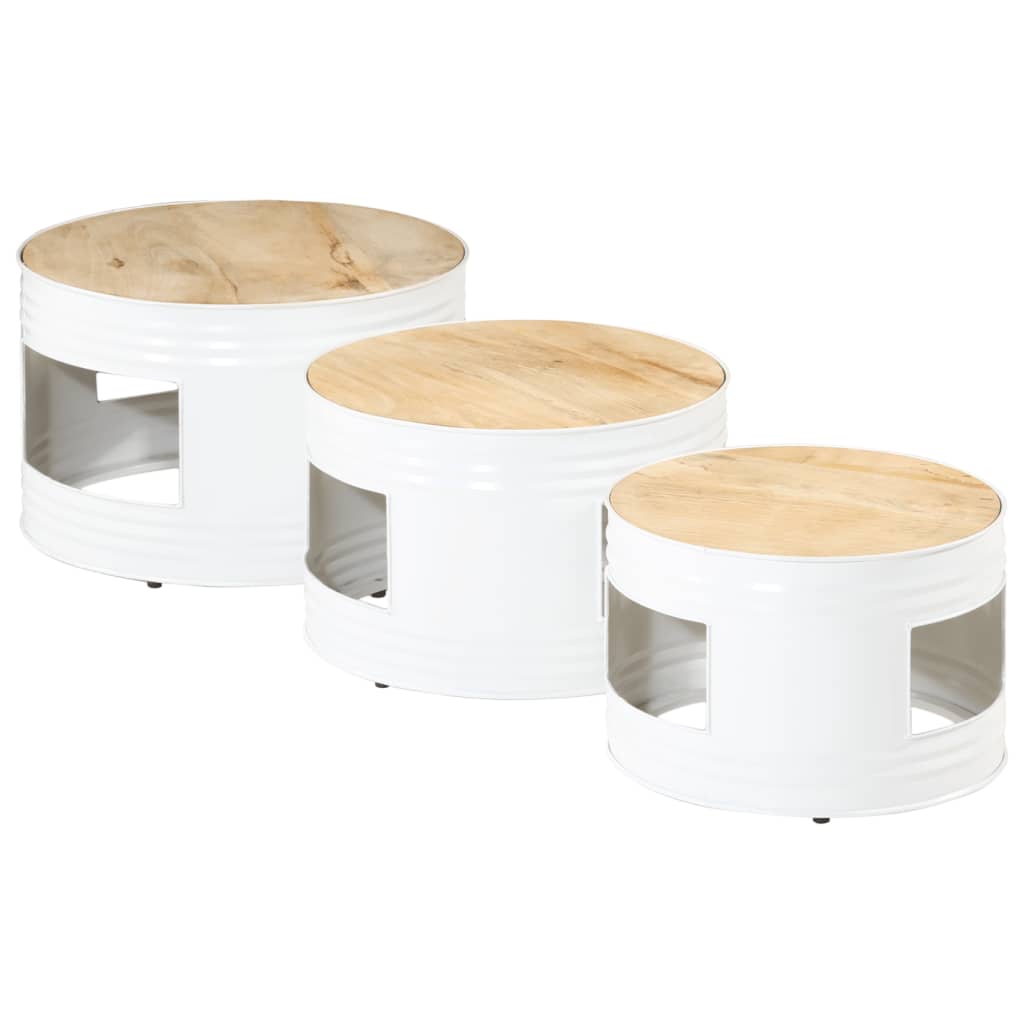 Bar Tables Drum Shape 3 pcs Solid Rough Wood Mango