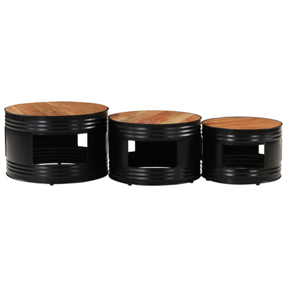 Bar Tables Drum Shape 3 pcs Solid Wood Acacia