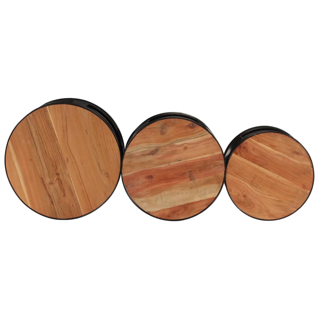 Bar Tables Drum Shape 3 pcs Solid Wood Acacia