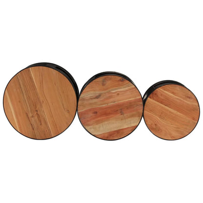 Bar Tables Drum Shape 3 pcs Solid Wood Acacia