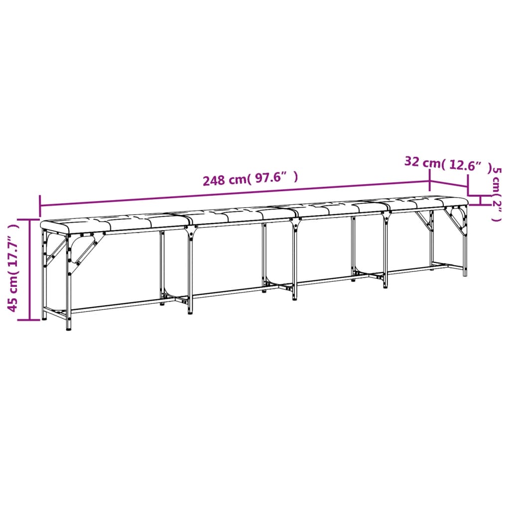 Dining Bench Dark Grey 248x32x45 cm Steel and Fabric