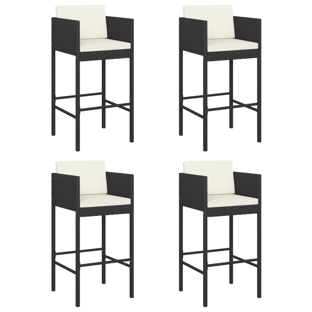 5 Piece Garden Bar Set with Cushions Black Poly Rattan