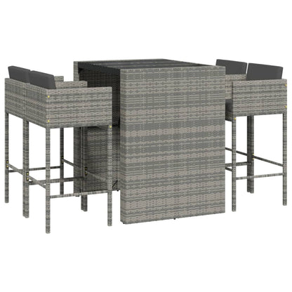 5 Piece Garden Bar Set with Cushions Grey Poly Rattan