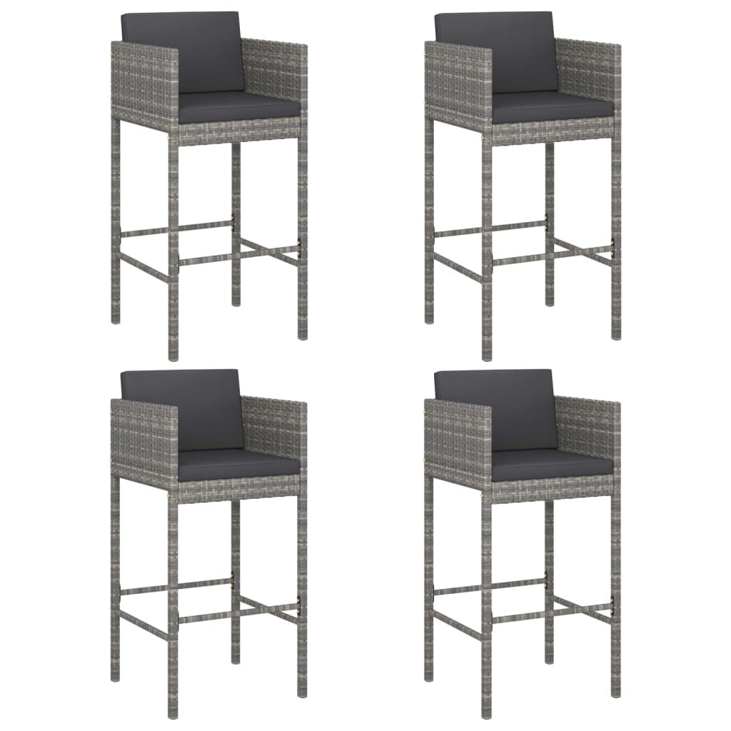 5 Piece Garden Bar Set with Cushions Grey Poly Rattan