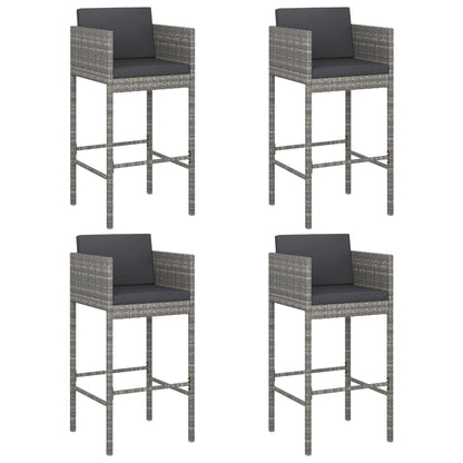 5 Piece Garden Bar Set with Cushions Grey Poly Rattan