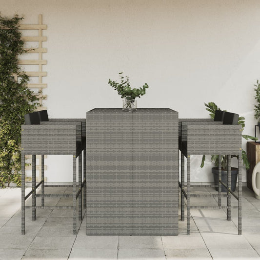 5 Piece Garden Bar Set with Cushions Grey Poly Rattan